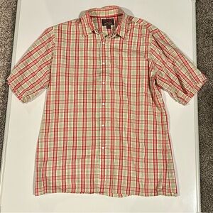 Cremieux Premium Denim Plaid Snap Button Short Sleeve Shirt, L